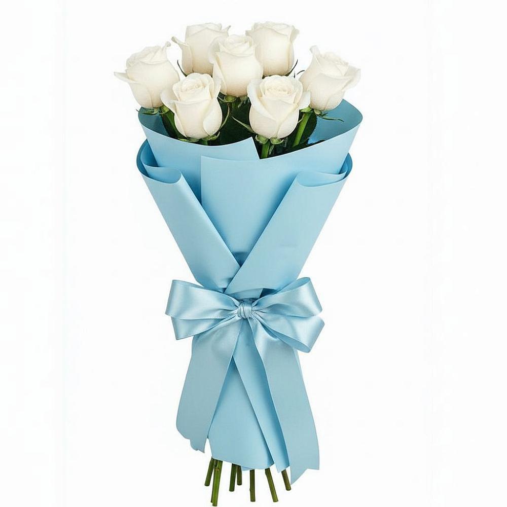 Букет 7 белых роз Проуд в Оленегорске