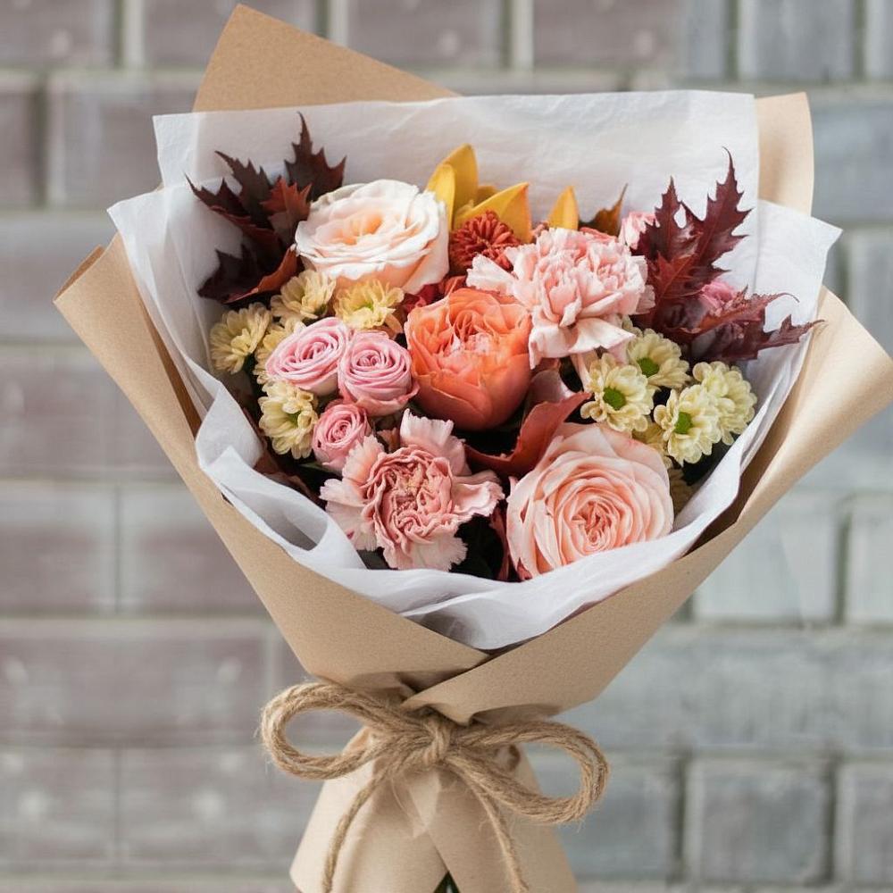 Букет цветов из: Гвоздики, Хризантемы и Розы в Оленегорске