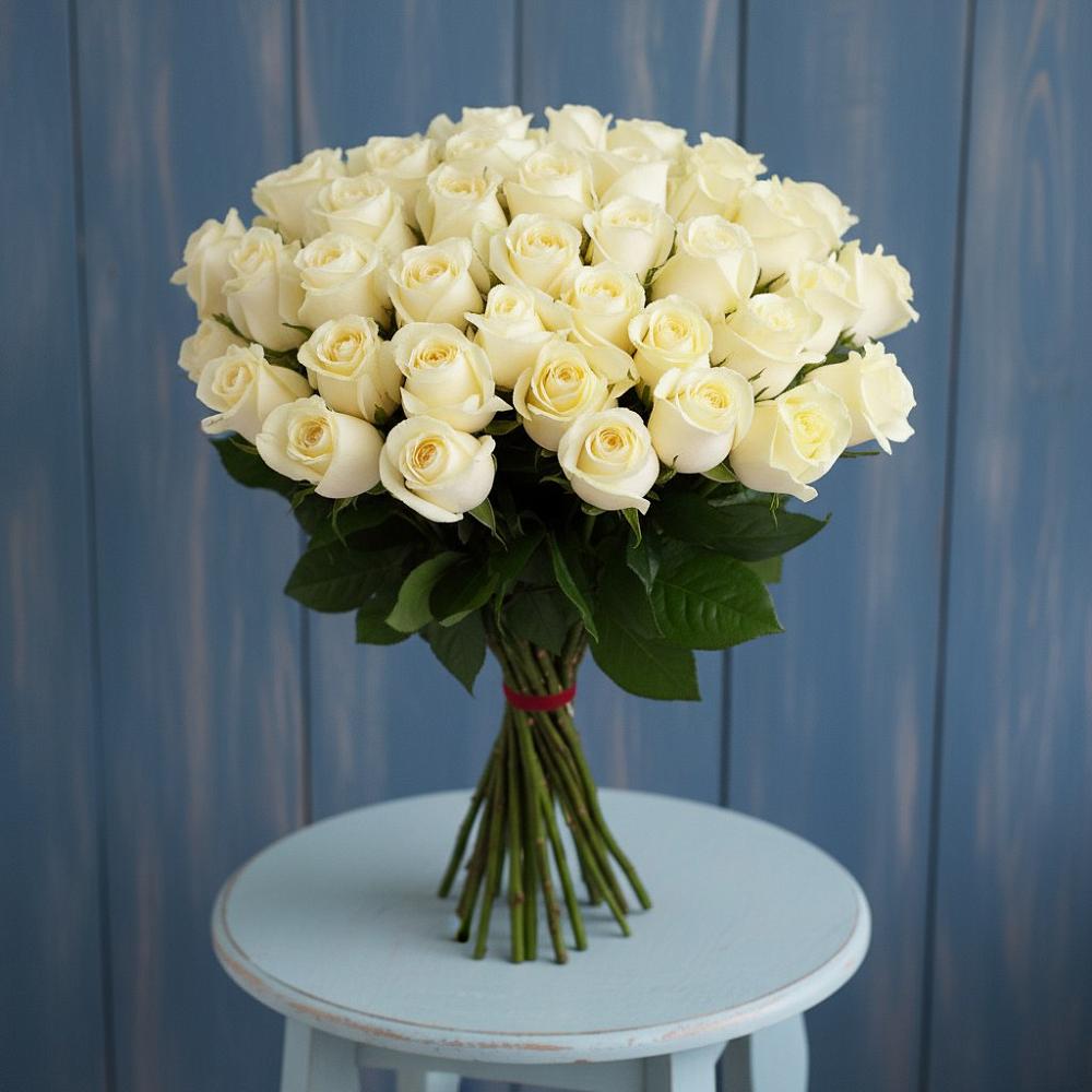 Букет 51 Белая роза Эдлесс Лав в Оленегорске