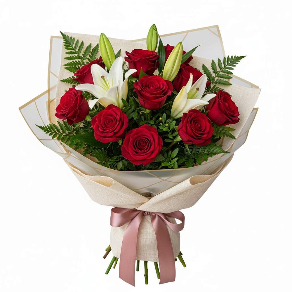 Букет цветов из: Лилии и Розы в Оленегорске