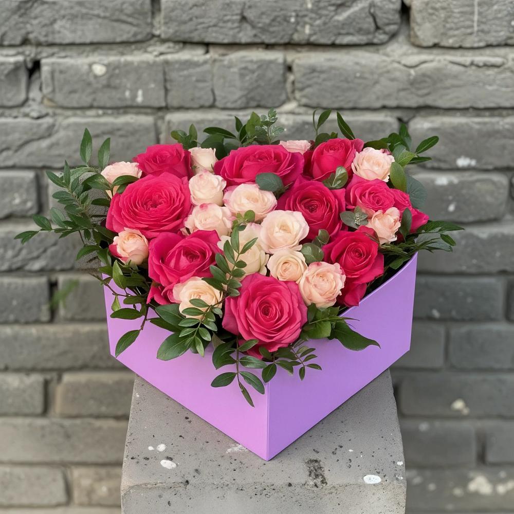Цветочная композиция из Розы в коробке в Оленегорске