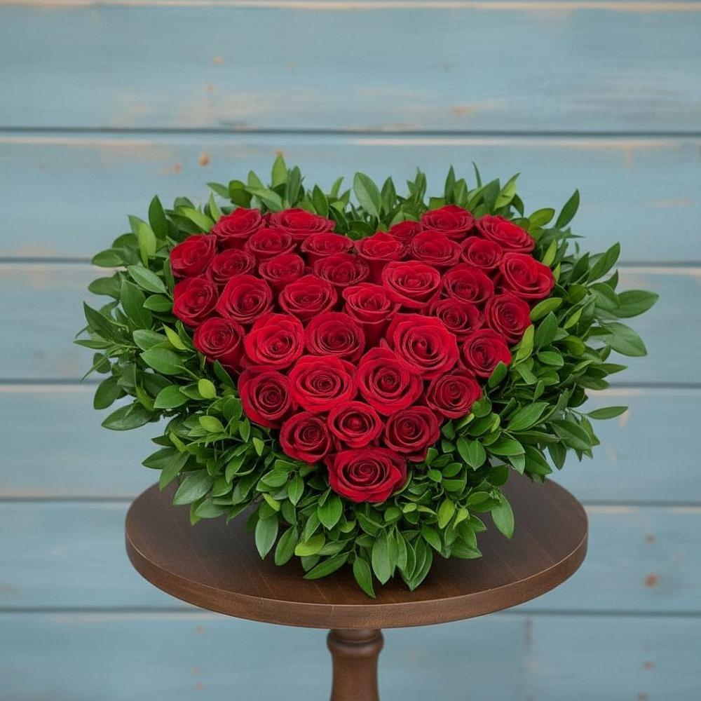 Цветочная композиция из Розы в виде сердца в Оленегорске